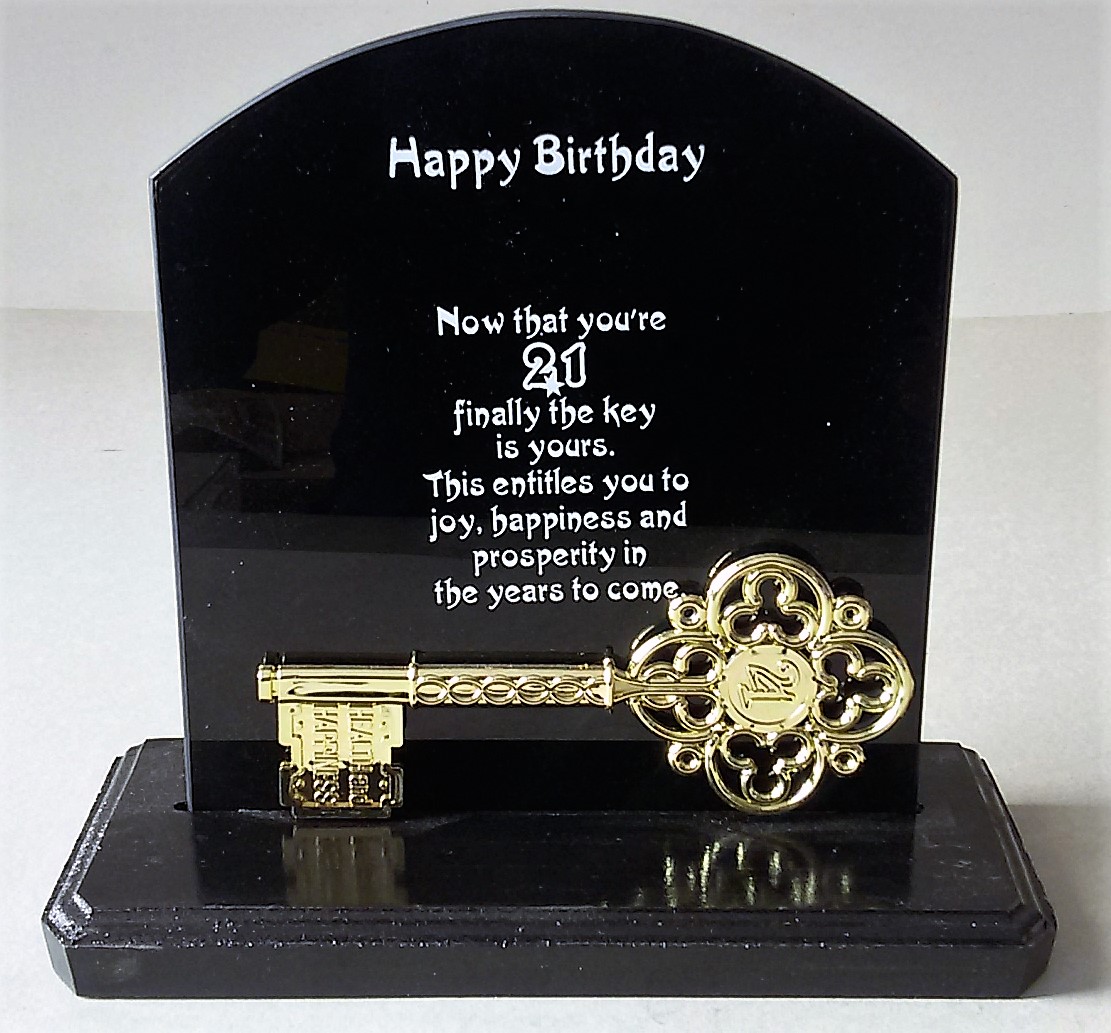 21st TROPHY, PLAQUES & GIFTS : 21st Glass plaque & key